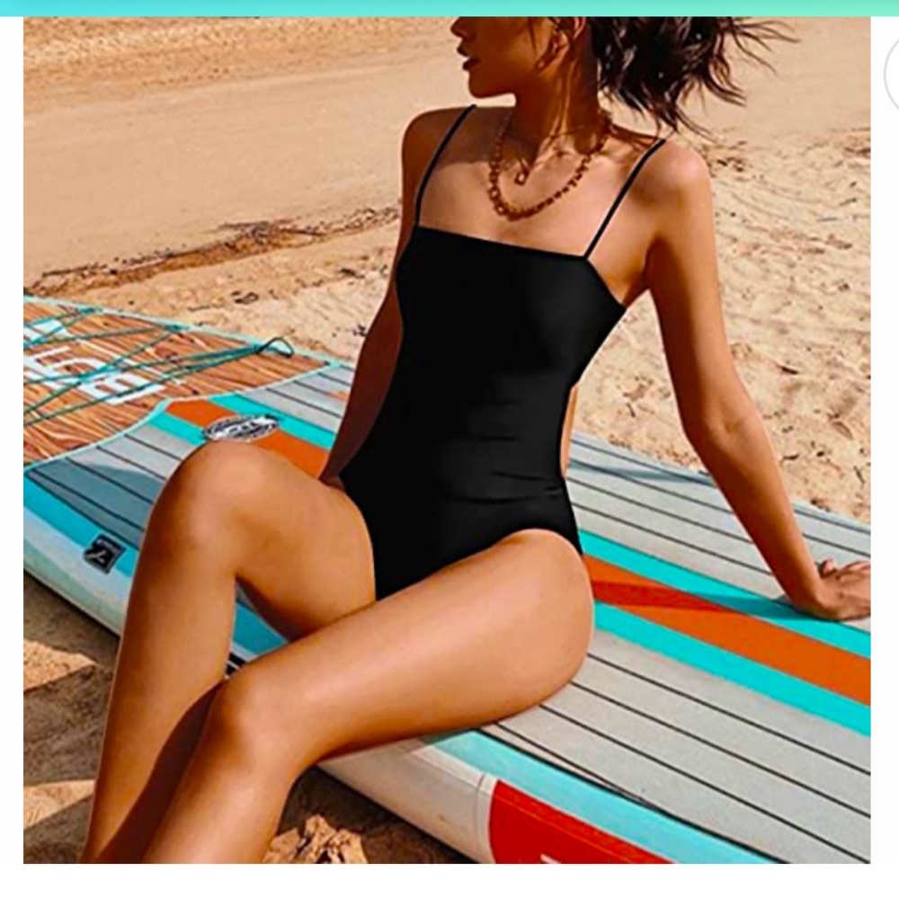 NEW Women’s One Piece swimsuit black criss cross back L